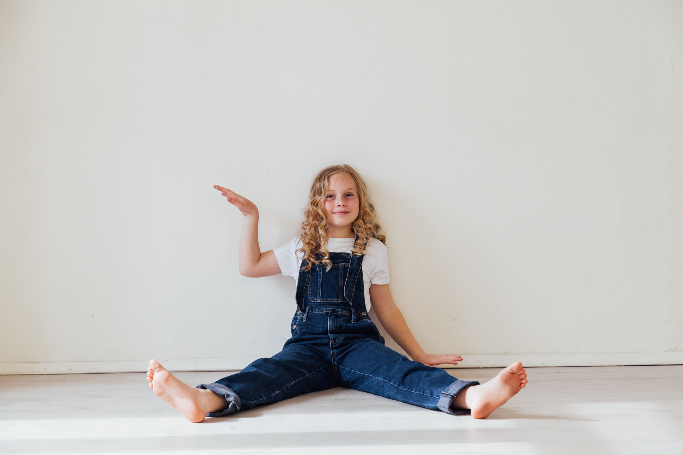 beautiful girl 10 years old in denim clothes