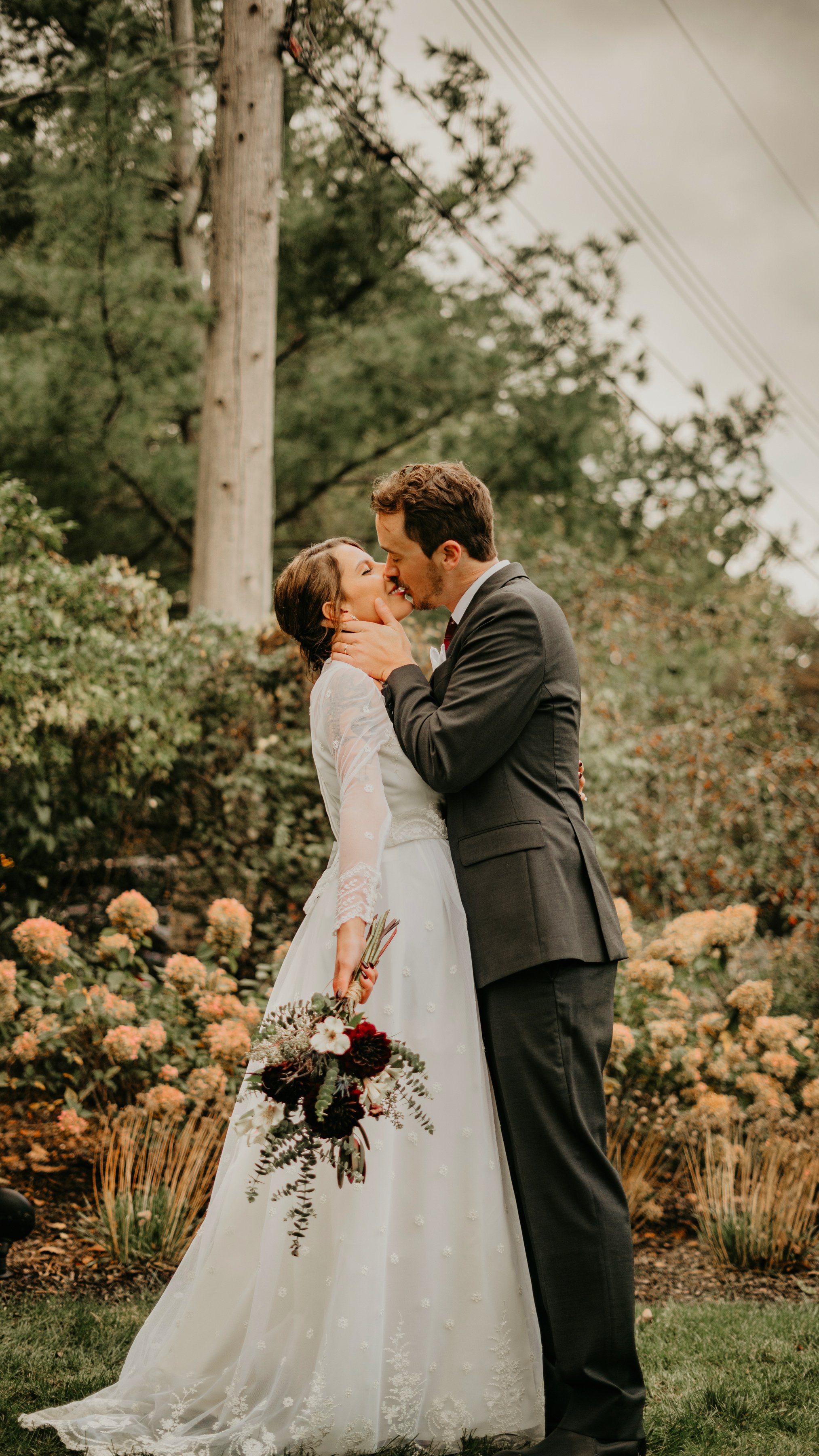 Wedding Photo of Newlyweds Kissing