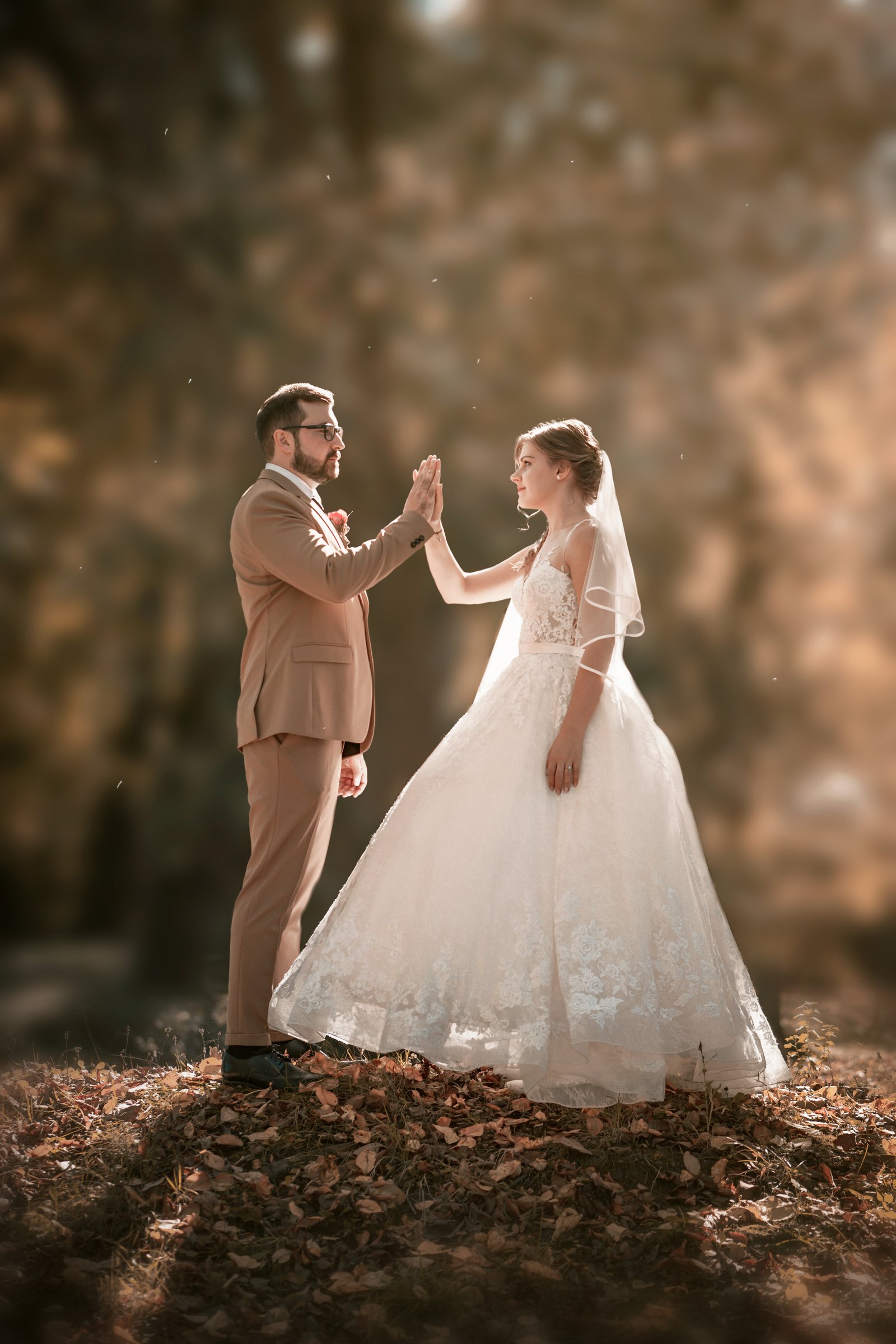 Wedded Couple Taking Photo Outside