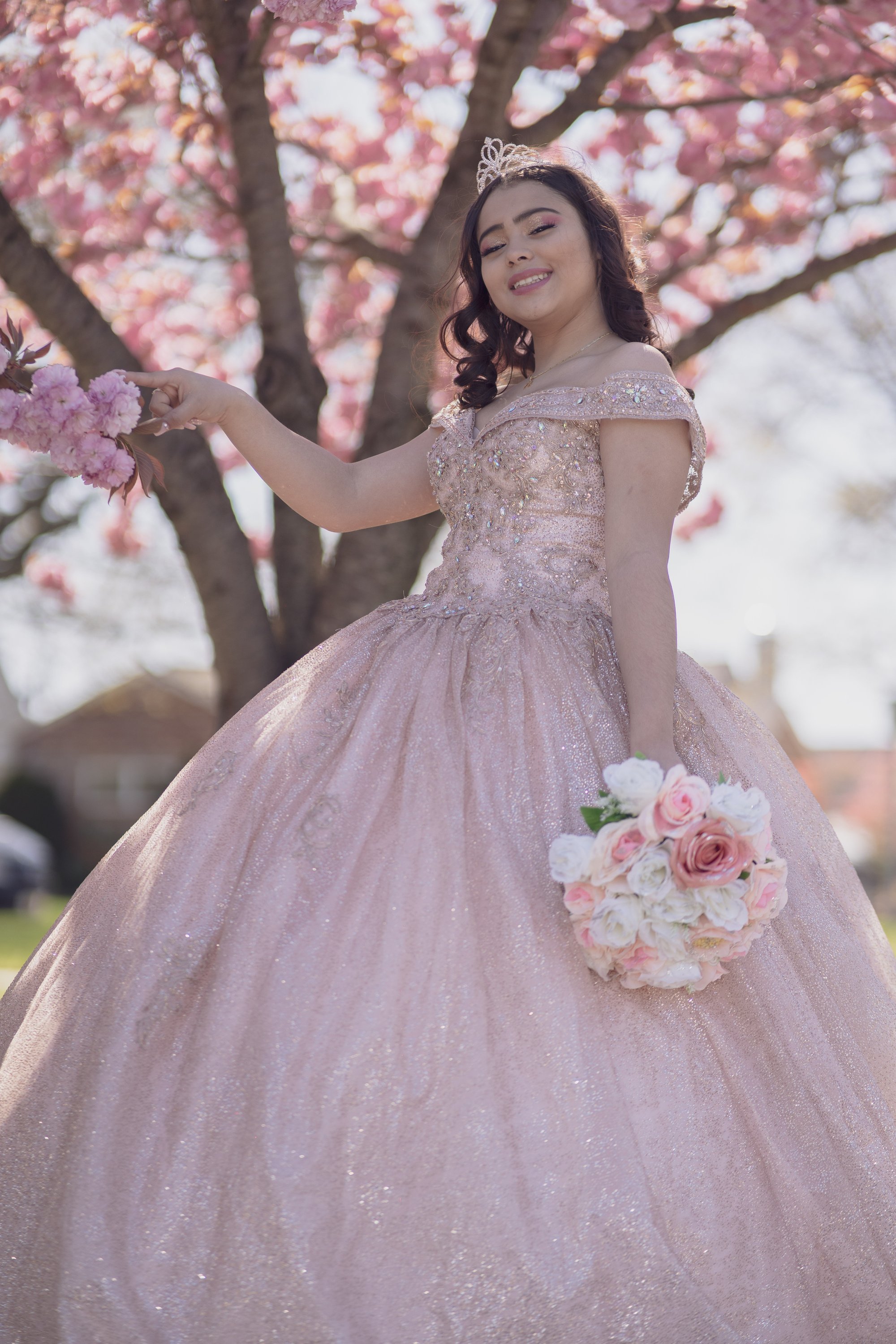 A Teenage Girl Wearing Pink Gown